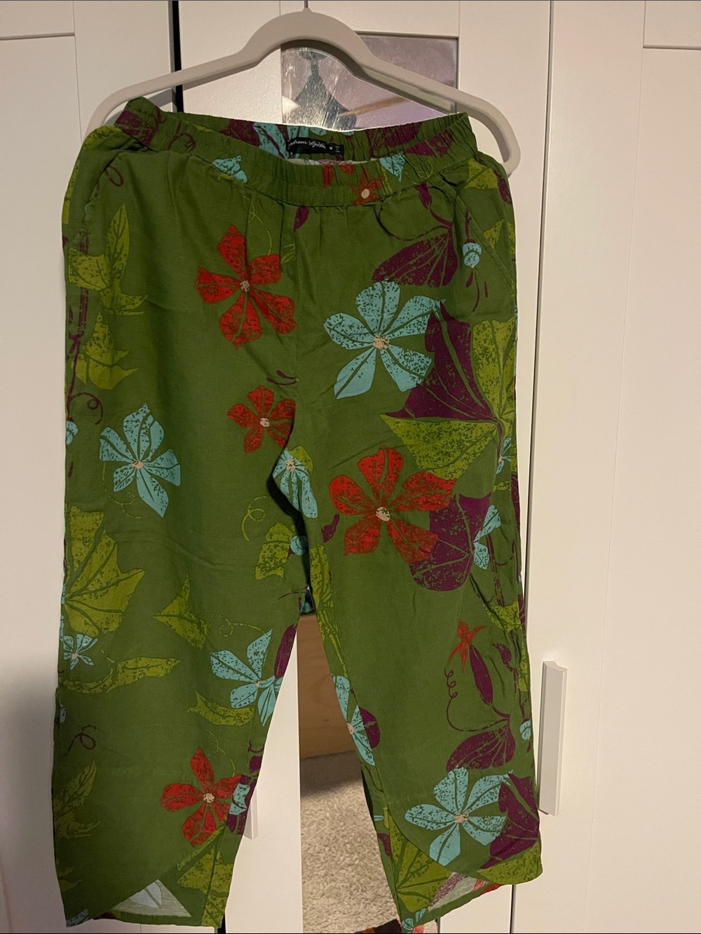 Gudrun Sjoden Olive Green Floral Pull-On Pants